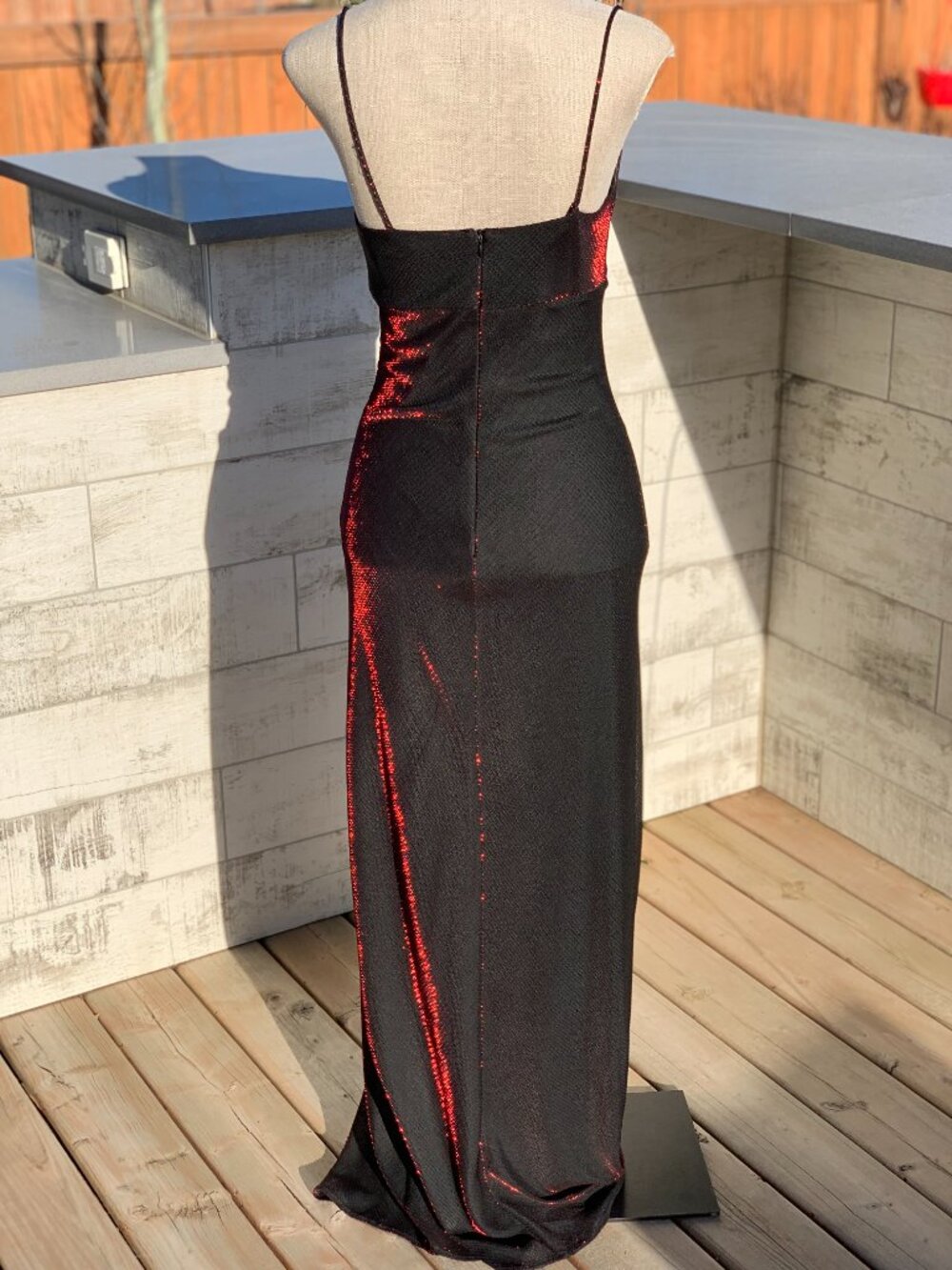 Vintage 90s Maxi Slip Dress 4 Black Red Iridescent Shimmer Prom Formal Glam Y2K - Picture 6 of 16